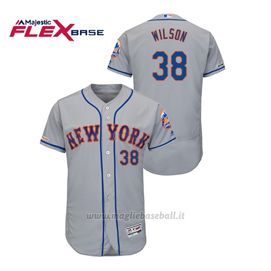 Maglia Baseball Uomo New York Mets Justin Wilson 150th Aniversario Patch Autentico Flex Base Grigio